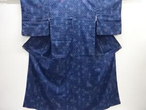 大正ロマン　格子に枡模様織り出し手織り真綿小千谷紬着物